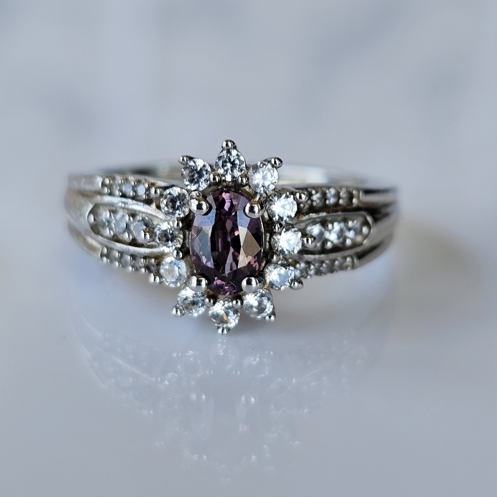 Tanzanian Spinel & White Zircon Ring Platinum/925 Sz 7 NEW!